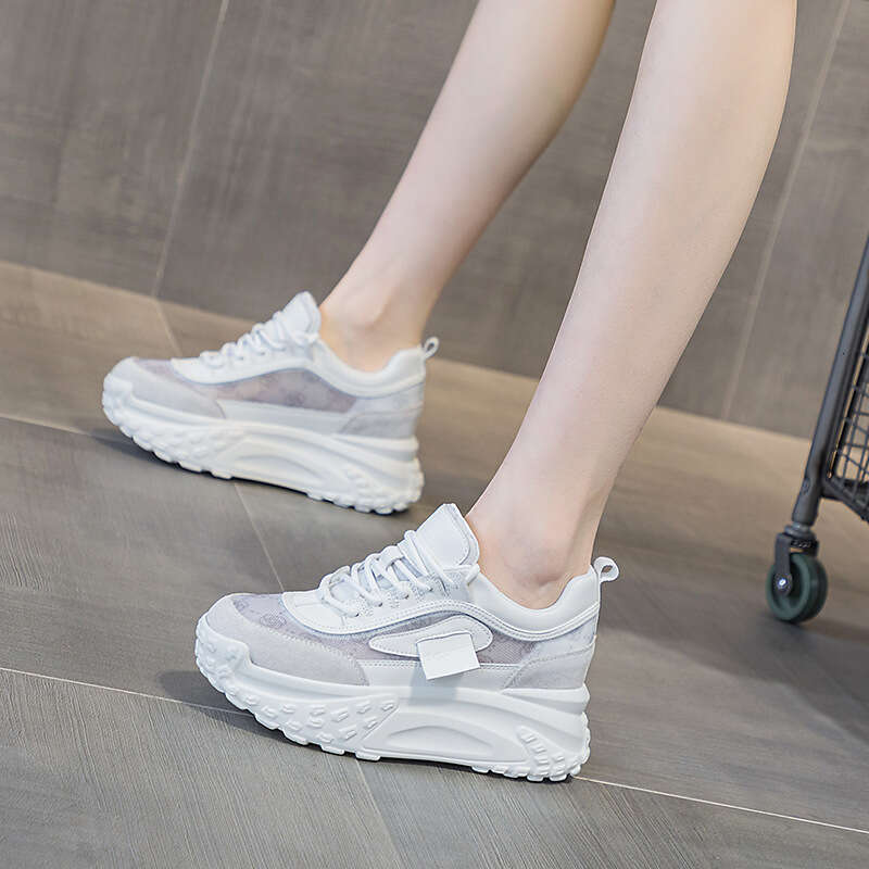 Dad Special Mesh Women 2025 Spring New Shoes French Round Toe Thick Sole New Height Increasing Casual Sneakers