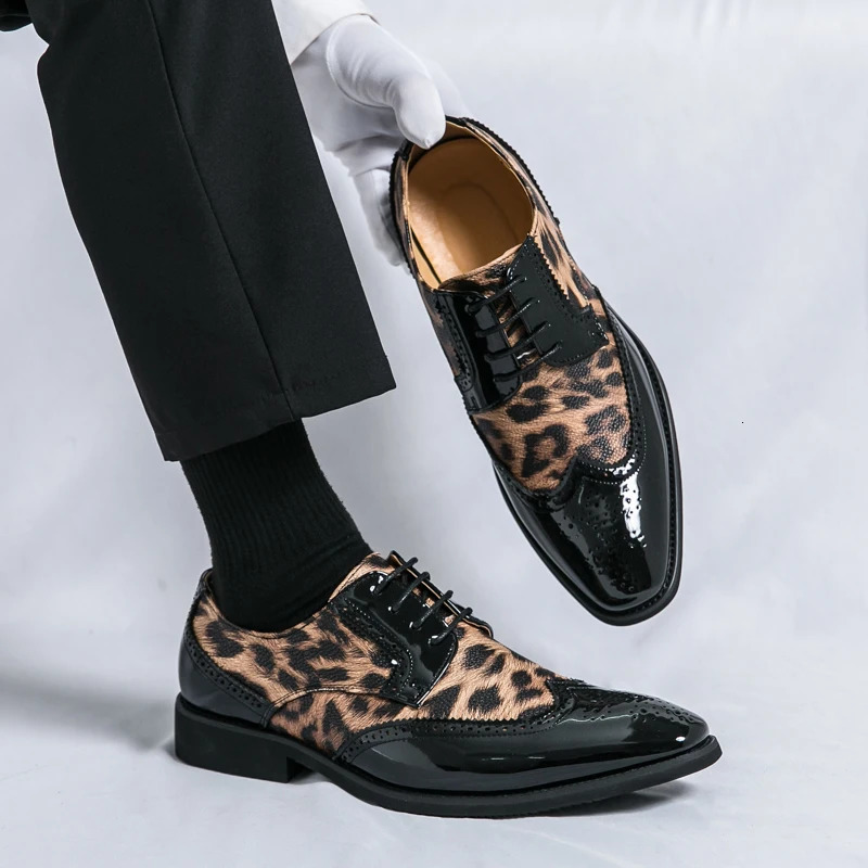 mens lace-up leopard print leather shoes slip-on business casual loafers Hair Stylist Nightclub 47 48 Extra size 250605