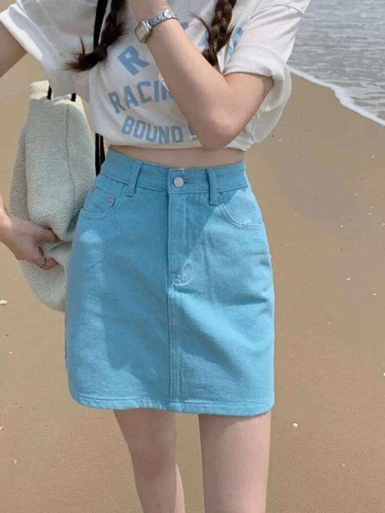 With Pocket Short Jeans Skirts for Women High Quality Korean Style Aesthetic A Line Luxury Elegant Premium Woman Denim Skirt
