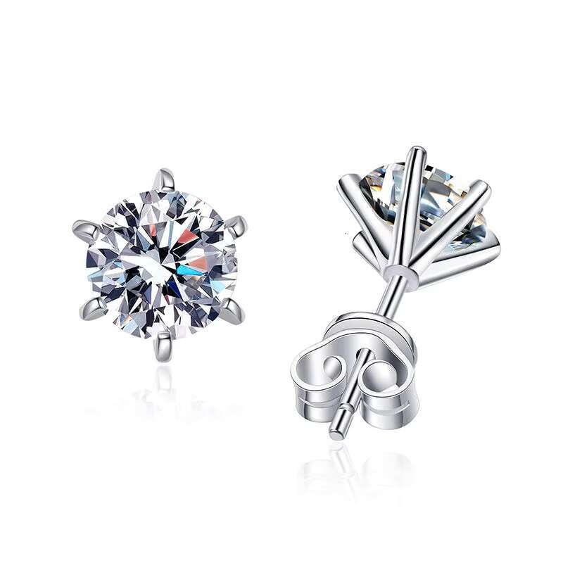 Custom 6 Claw 0.1 0.2 0.3 0.5 1 2 3 ct Carat vvs Moissanite Engagement Stud Earring for Women S925 Silver with Gra Certificate