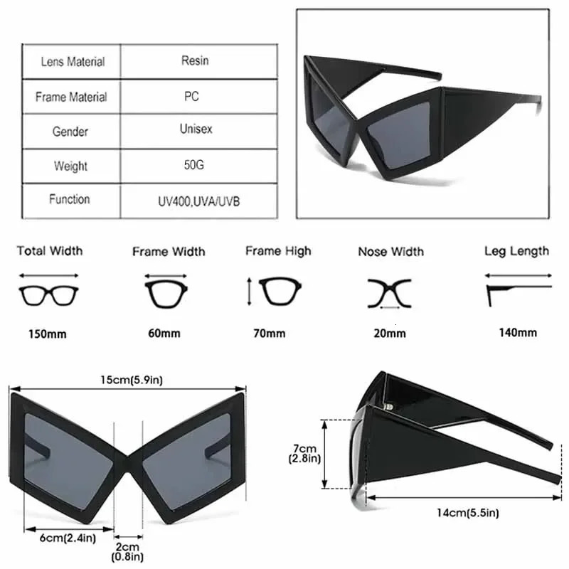JNPCXI Fashion Oversized Cat Eye Sunglasses Women Red Shades UV400 Retro Gradient Men Wide Legs Sun Glasses 250616