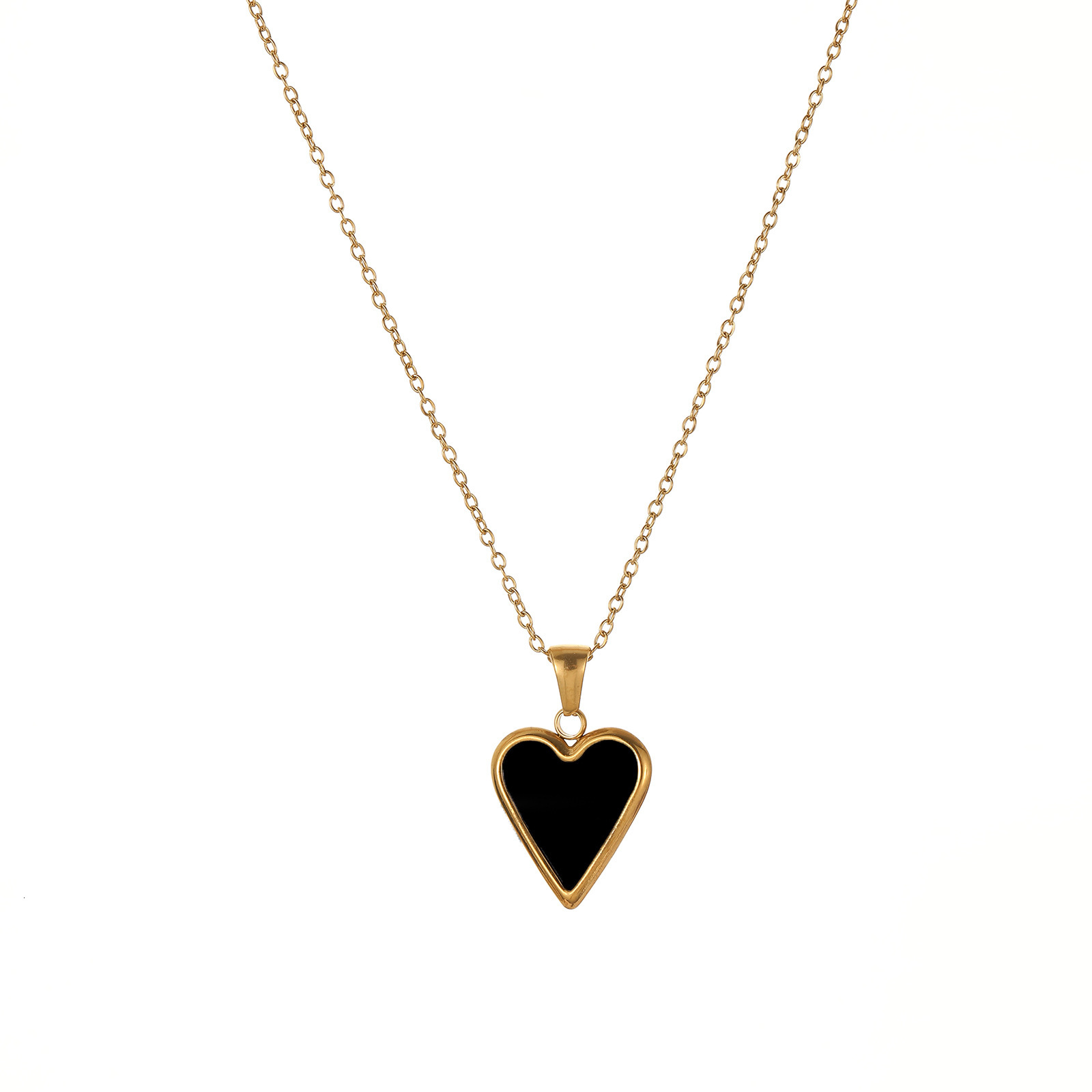 New Fashion Shell Necklace Internet Celebrity Ins Gold-Plated Clavicle Chain Black and White Mother-of-Pearl Heart Pendant