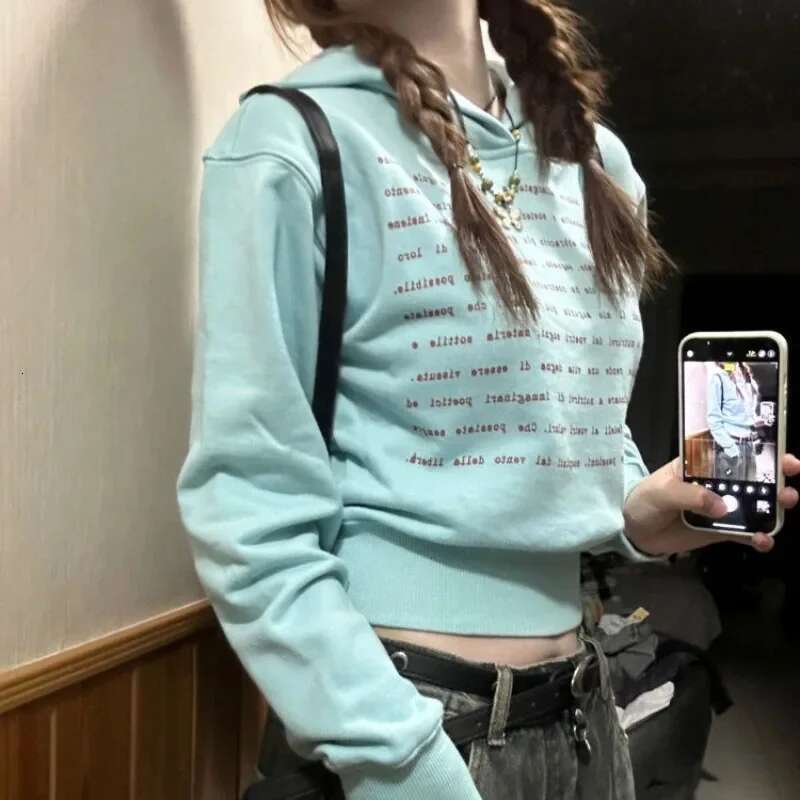 Hoodies Spring and Autumn Hooded Sweatshirt for Women Text Letter Printing Woman Tops Youthful Clothes Long Sleeve Basic Emo Xxl