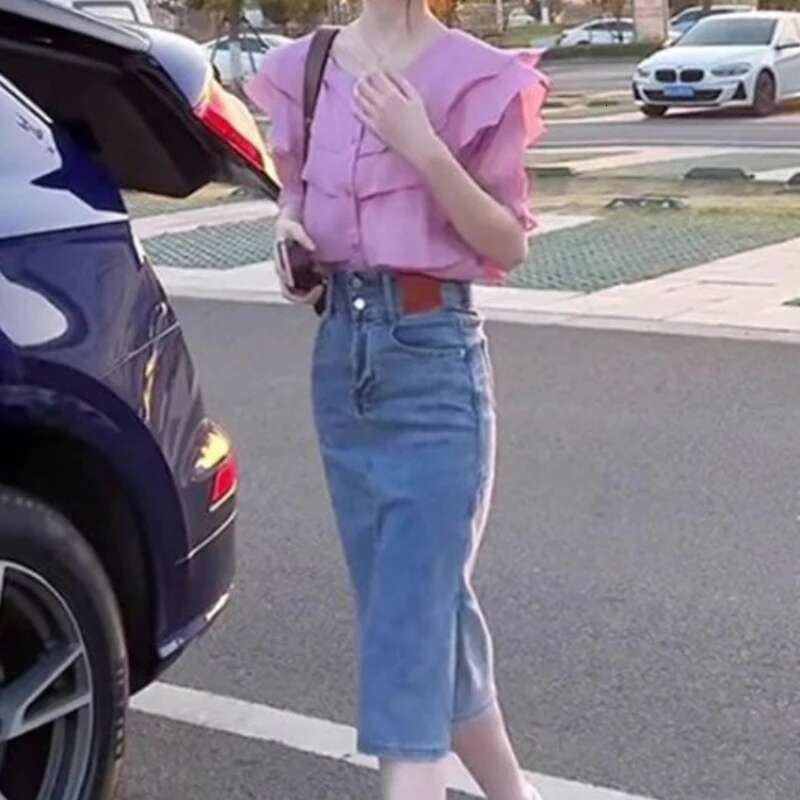 Female Jeans Skirts Midi New In Womens Denim Skirt Stylish 2025 Trend High Quality Casual Modest Offer Original Hot V Summer