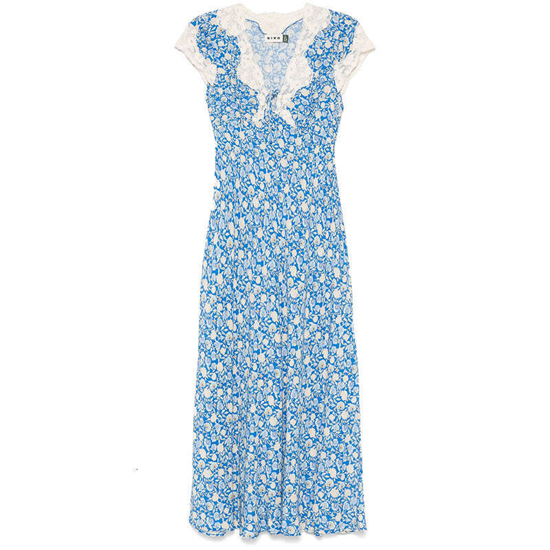 Designer Dresses for Women Plus Size Dresses 957 Summer New 2025 Lace Trim V-neck Patchwork Waist-cinching Long Dress French Style Elegant