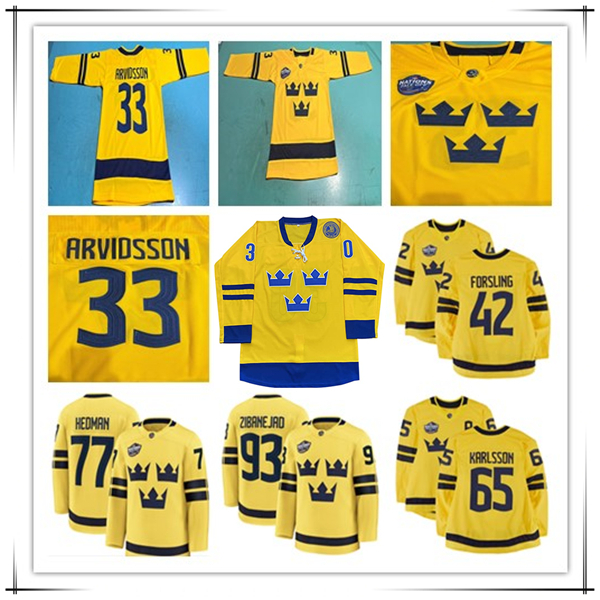 2025 Four 4 Nations Sweden Hockey Jerseys Erik Karlsson Erik Karlsson Joel Eriksson Ek Jesper Bratt William Nylander Mika Zibanejad Gustav Nyquist Lundqvist Kempe