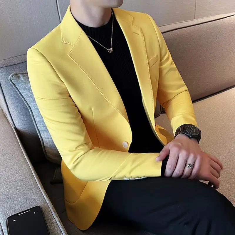 Oversize Thin Male Blazer Plus Big Size Yellow Slim Fit Mens Suit Jackets Menswear Casual Fashion Coat in Original 250614