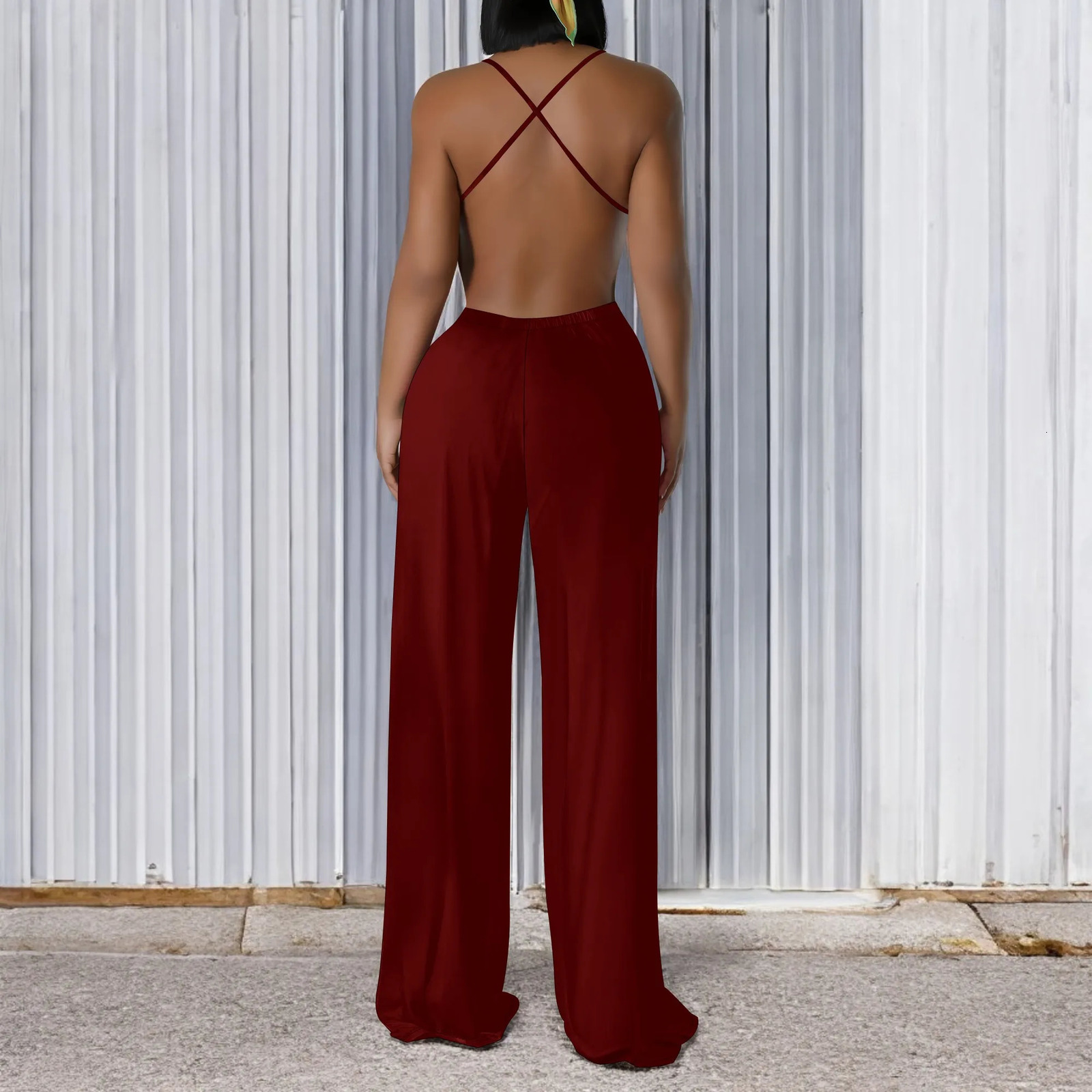 Women V Neck Spaghetti Strap Wide Leg Dressy Jumpsuits Summer Casual One Piece Jumper Romper Outfits 250617