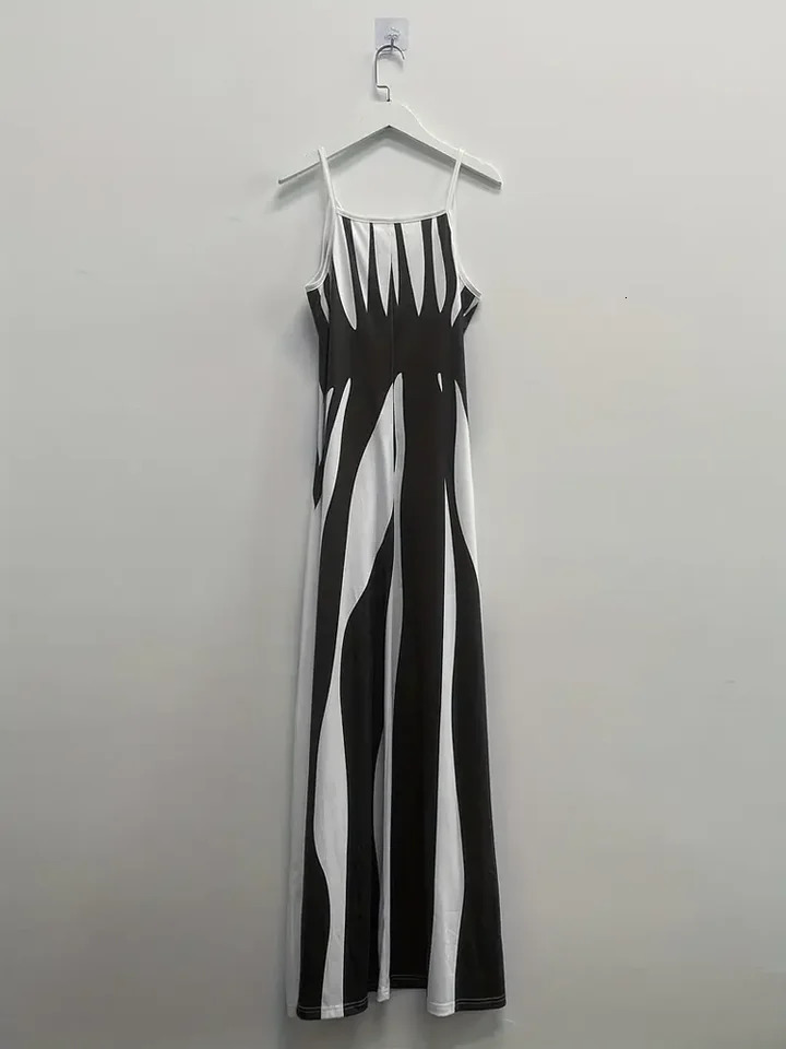Abstract Print Maxi Dress Casual Sleeveless Spaghetti Strap Dress Womens Clothing 250616