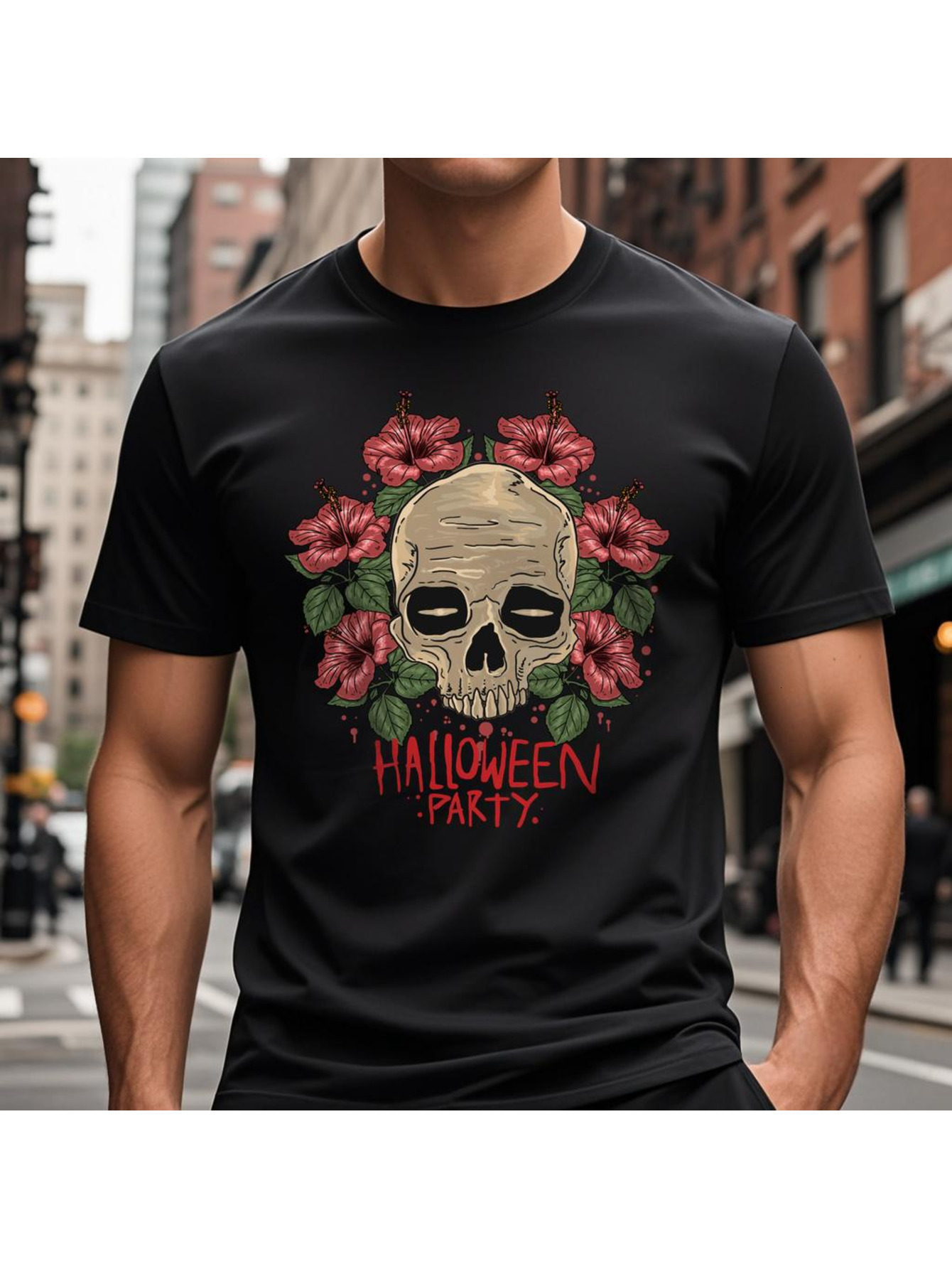 Dongdumaoyi Adult Text Skull Men Cotton Short Sleeve S-3Xl Black White Round Collar T Shirts 180G Halloween b3d5