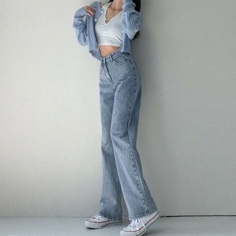 Denim Pants for Women High Waist Straight Leg Woman Jeans Chic and Elegant South Korea Streetwear Vibrant 2025 Quality Trousers