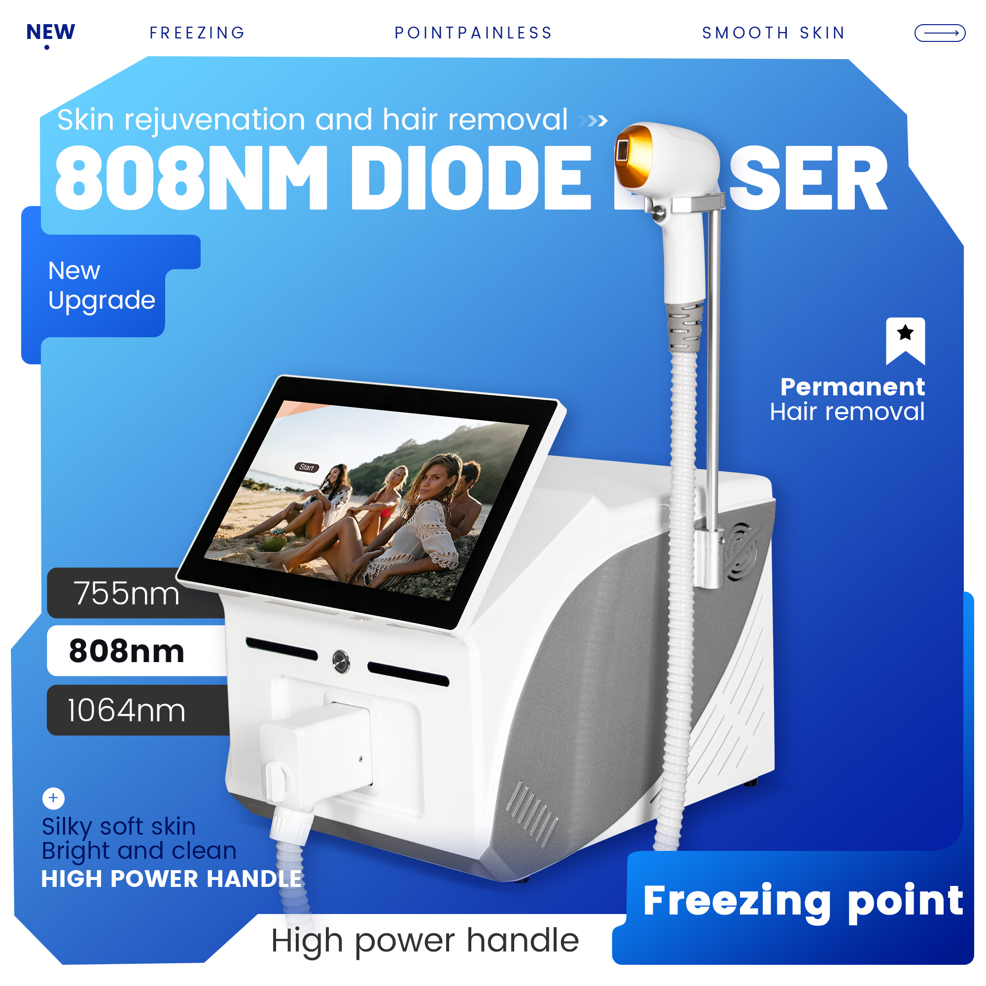 2025 Newest High power Permanent 3 wavelength 755 nm 808 nm 1064 nm Ice Platinum Titanium 808nm Diode Laser Hair Remova lMachine