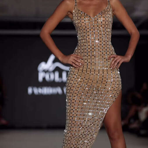 Autumn Winter New Nude Color Deep V High Slit Backless Fashion Sexy Rhinestone Bandage Dress for Women