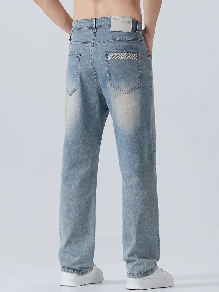 Summer Thin Mens Printed Jeans Breathable Fashion Business Loose Pants Washing Vintage Casual Denim Trousers Male 250616
