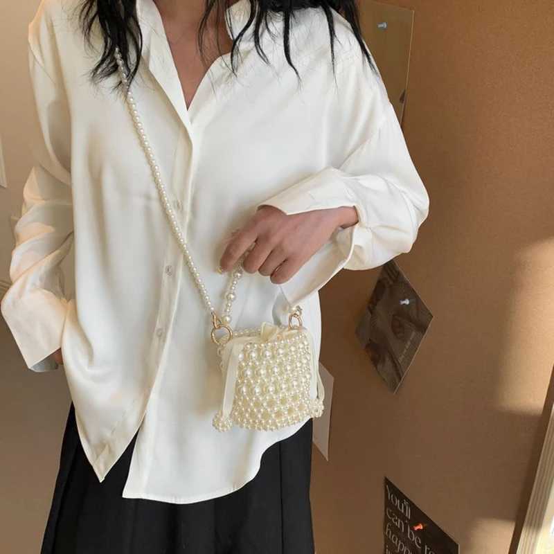 Pearl Mini Handbag 2025 New Single Shoulder Crossbody Bag Handmade Bead Weaving Lipstick Bag Elegant Drawstring Bucket Bag Z250617