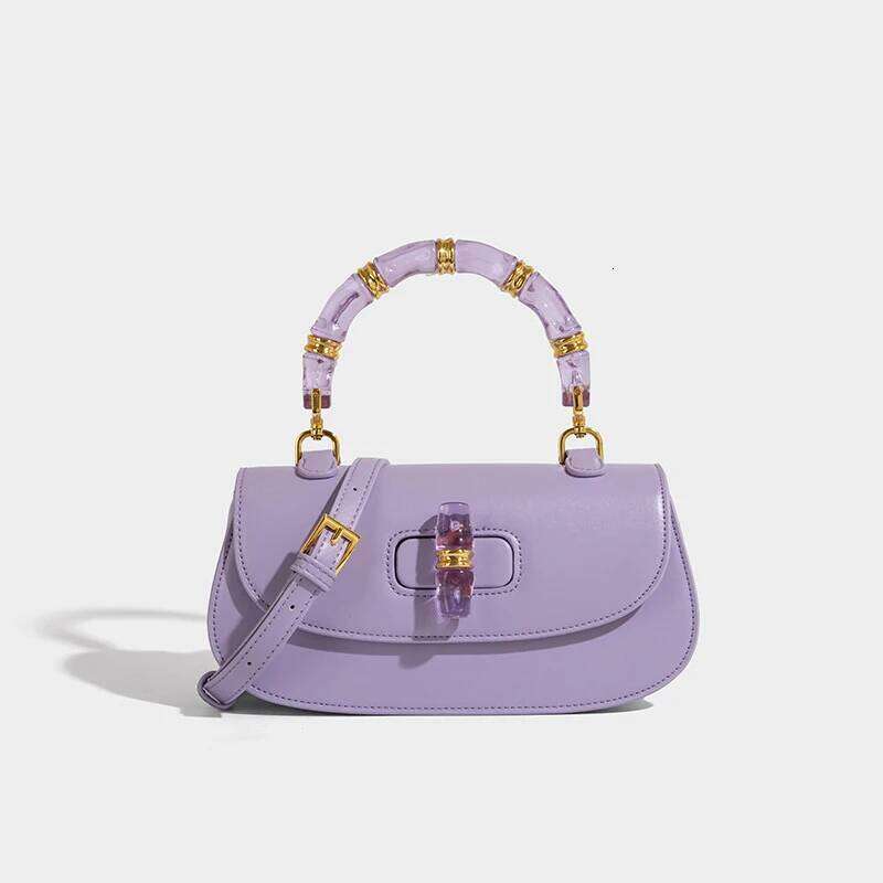 Fashion Brand Handbags New Style Bamboo Handle High-Grade Leather One-Shoulder Retro Exquisite Women's Messenger Bag