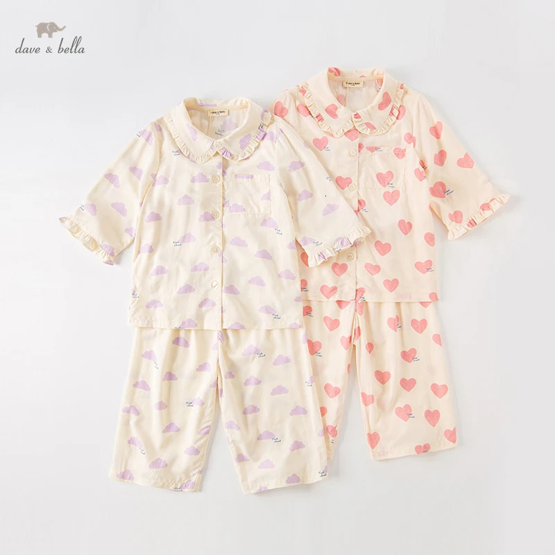 Dave Bella Girls Summer Loungewear Suit Childrens Long-Sleeved Underwear Middle And Older Kids Pajamas Children DK2235333 250617
