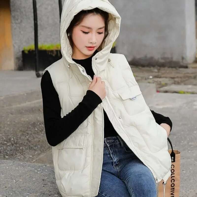 Womens Vests Warm Loose Korean Style Autumn Cold Elegant Lady Padded Cotton Giletes Winter Clothing Cheap Demi-season Youthful