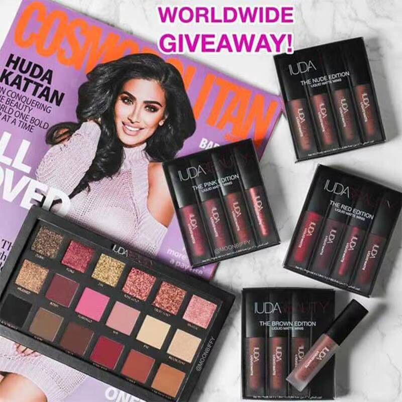 4pcs Lipstick Set Matte Gloss Waterproof Glaze Tint Non-stick Non-Fading Lips Huda Makeup Cosmetic Lip Care happy