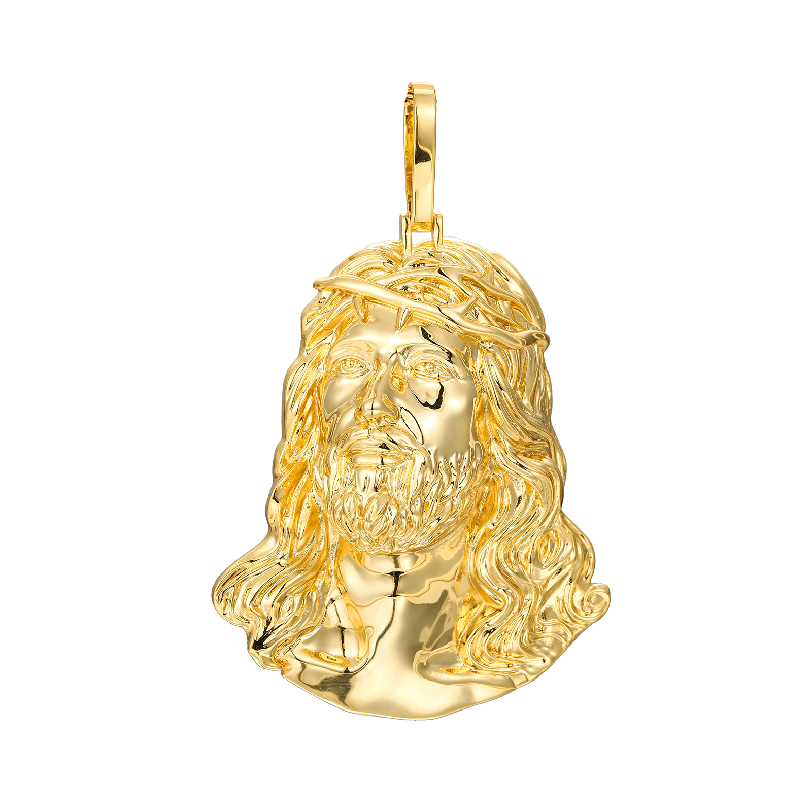 Hip Hop Jesus Face Pendant Necklace Real Gold Plated Religious Jewelry for Men