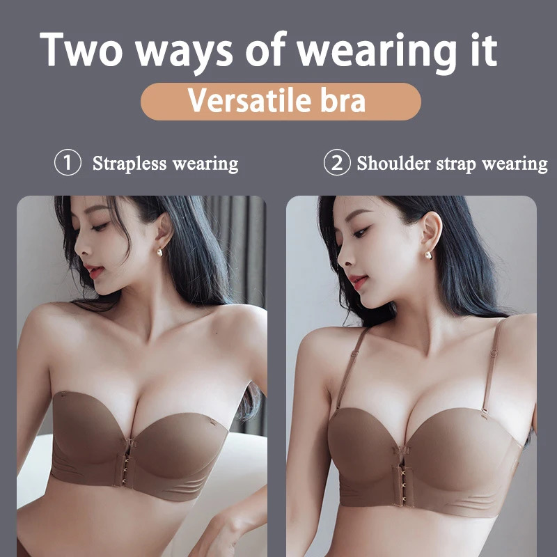 FINETOO Front Closure Sexy Push Up Bra Women Invisible Bras Underwear Lingerie For Female Brassiere Strapless Seamless Bralette 250617