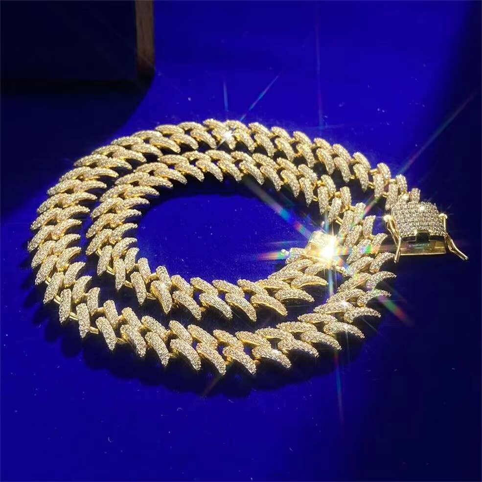 New Design 12mm Fashion Jewelry Mens Cuban Link Chain 925 Sterling Silver Iced Out Vvs Moissanite Gold Plated Hiphop Cuban Chain