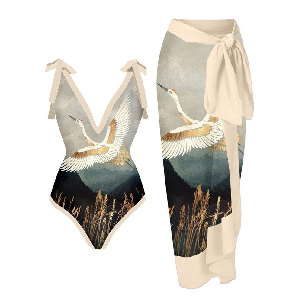 Women Swimwear Vintage Flowers One Piece Swimsuit Designer Bathing Suit Beach Dress Cover Up Luxury Surf Wear Summer Beachwear