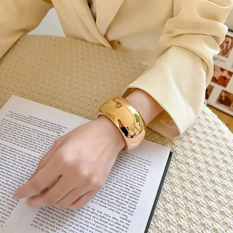 Stainless Steel Gold Color Texture Bangles Irregular Geometric Open Bracelet For Women Trendy Elegant Aesthetic Jewelry gift 250616