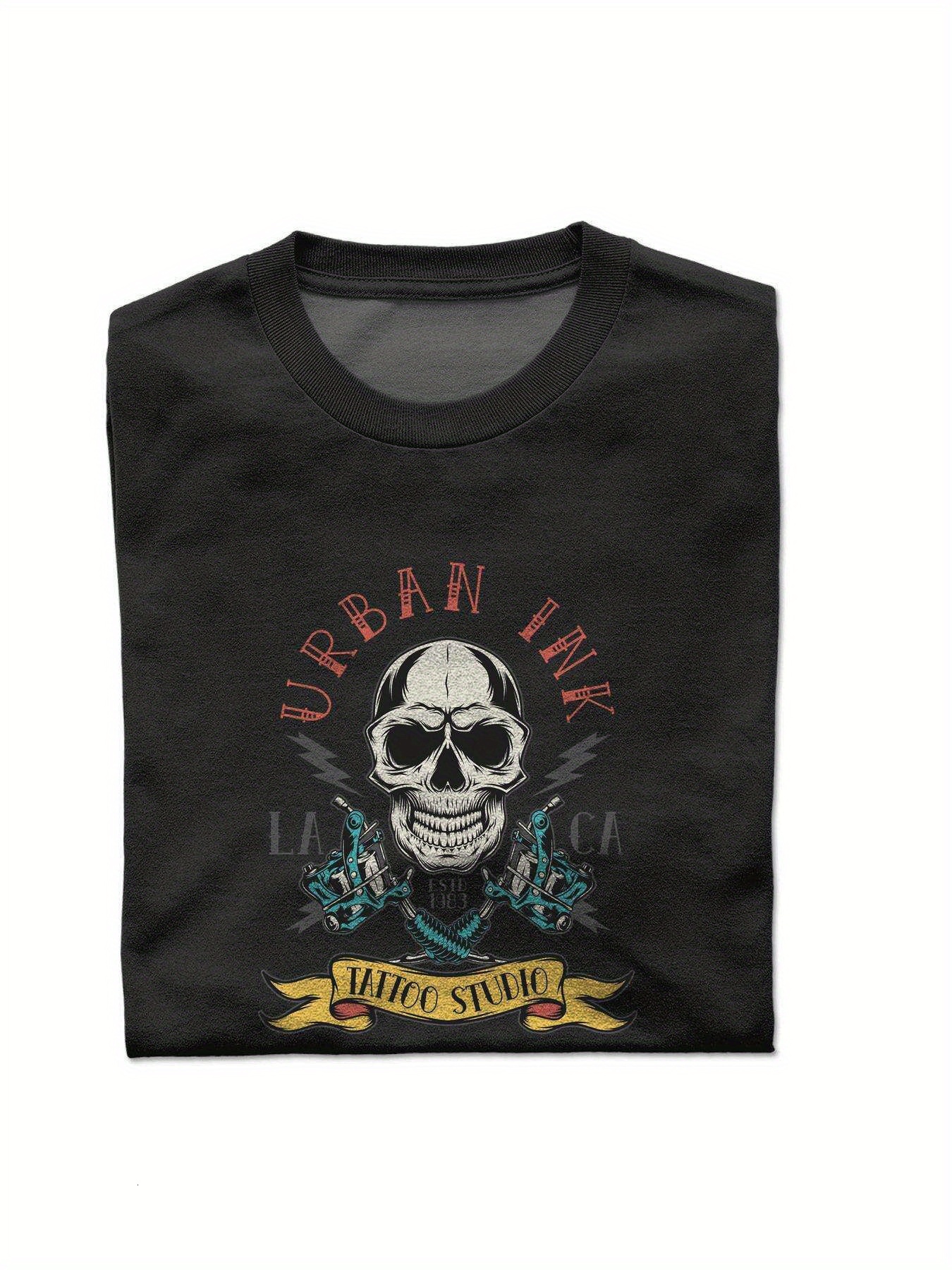 Dongdumaoyi S-3Xl Cotton Short Sleeve Text T Shirts White Round Collar Black Adult 180G Men Skateboard Skull b964