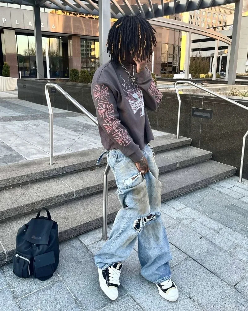 High Street Trendy Clothing Retro Fashion Harajuku Y2K Punk Oversized Long Sleeve Men Street Hip Hop Casual Loose T-shirt Women 250616