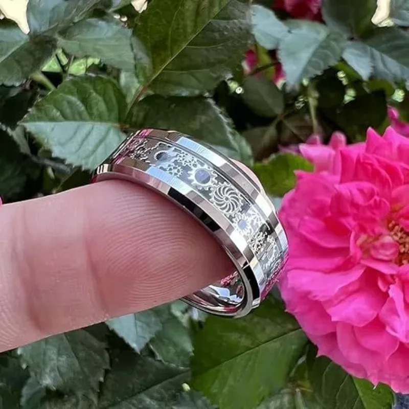 Fashion Steampunk Gear Wheel Men Stainless Steel Ring Inlay Carbon Fiber Rings For Men Rock Punk Wedding Band Jewelry 250616
