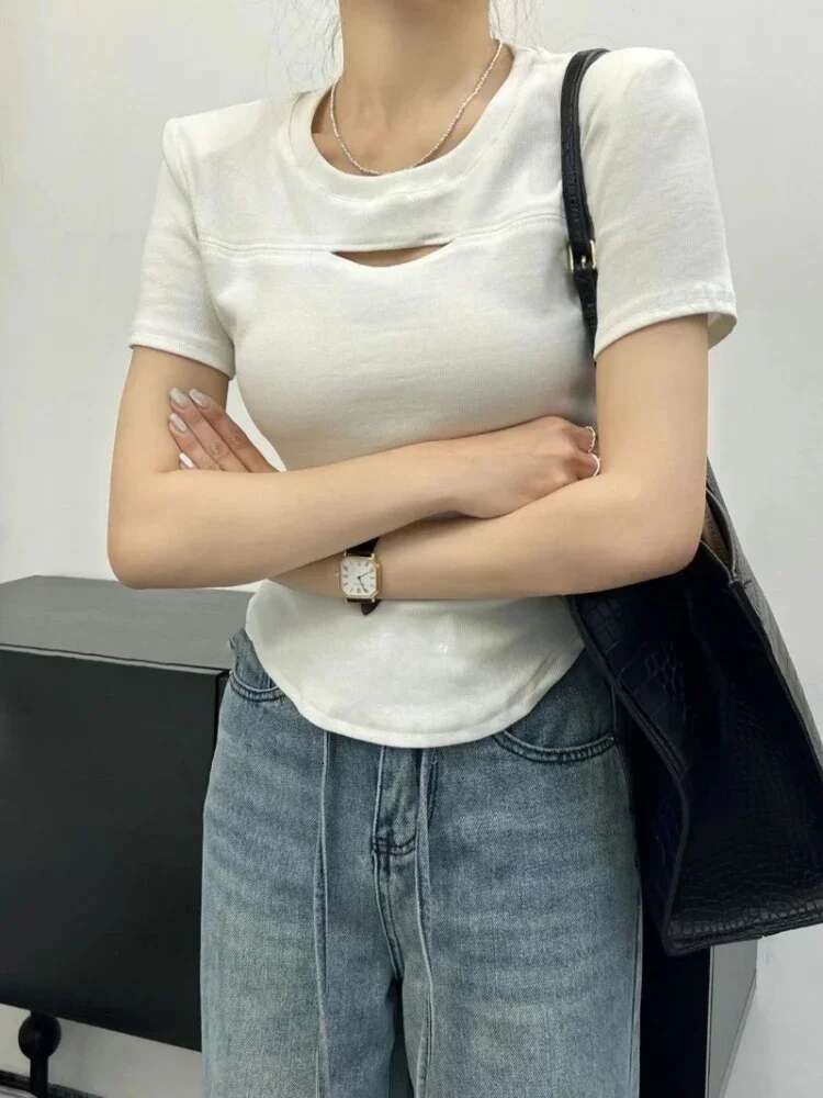 Tops Woman Cotton Slim Summer Outfit Plain T Shirt for Women Short Sleeve Y2k Clothes Yk2 Korean Clothing Aesthetic Popular Goth