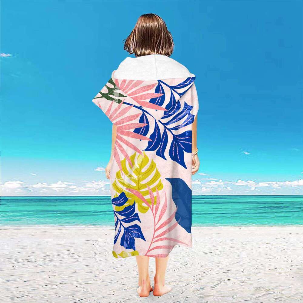 High Quality Microfiber Hooded Poncho Bath Towel Quick Dry Striped Weaving Pattern Printed For Adult Children