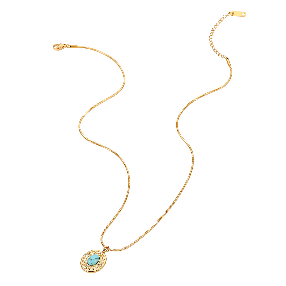 Fashion Light Style Inlaid Turquoise Oval for Women Unique Niche Design Titanium Steel Necklace