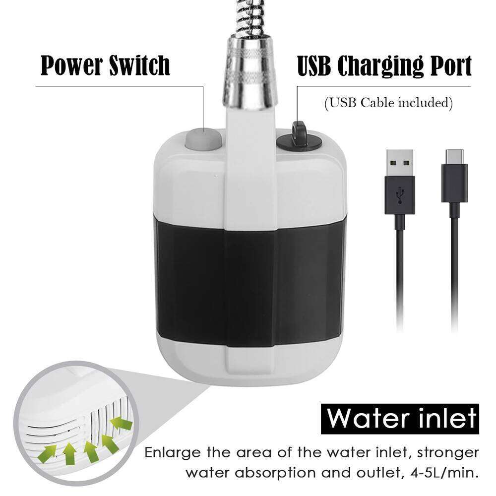 Rechargeable Portable Camping Shower Head Bathing 3.7V Pump 4.9ft for Outdoor Travel Hiking Beach Pet Cleaning Equipment