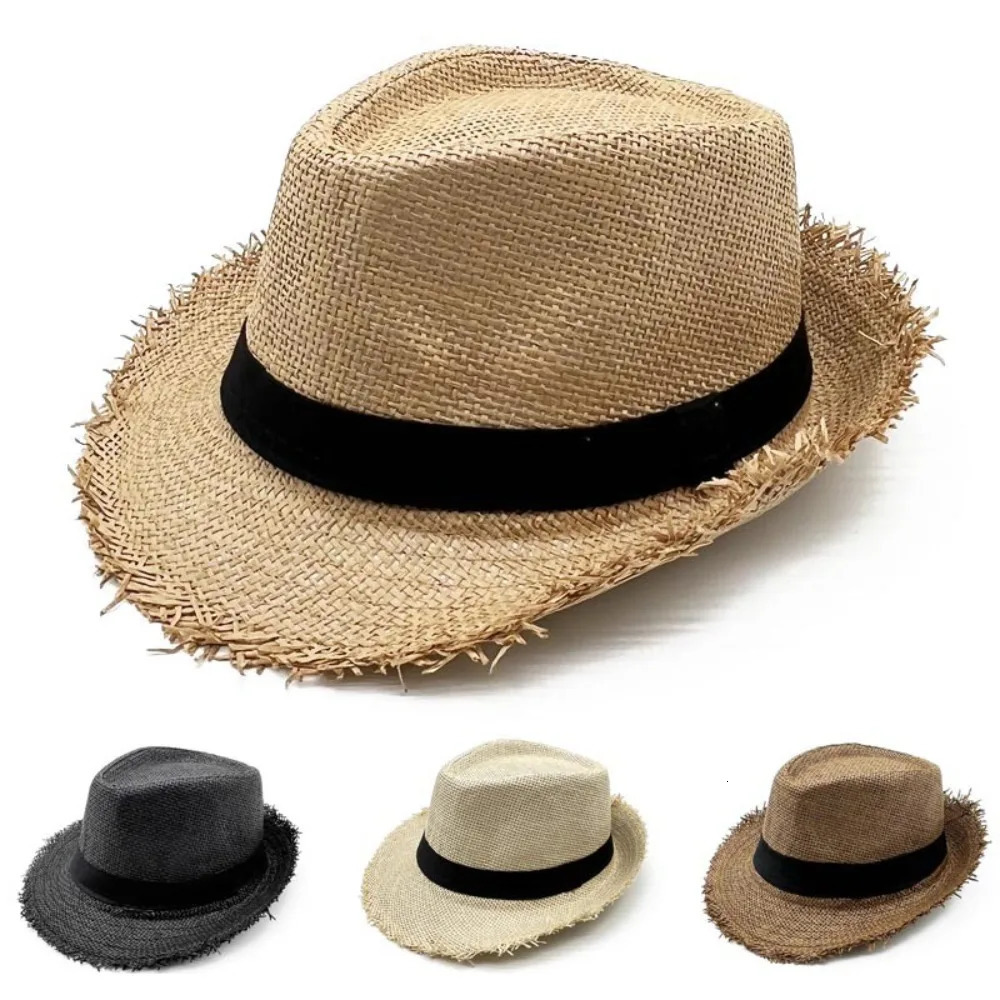 Straw Sun Hat Mens Womens Casual Breathable Cowboy Wide Brim Jazz Hat Sun Protection Fashion Beach Caps Summer 250616