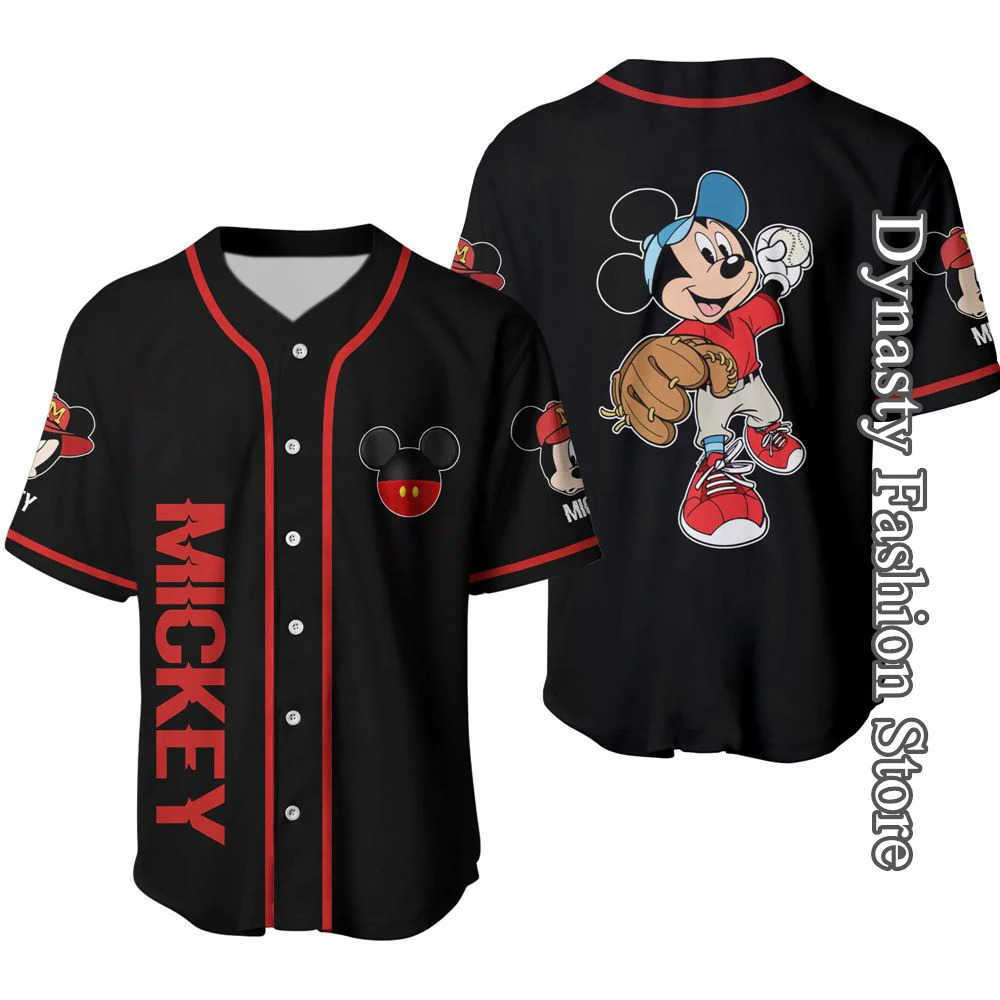 Disney Men Mickey Mouse Baseball Jersey Summer Disney Cartoon Baseball Uniform Shirt Male Fashion Tops Casual Clothing Harajuku Outfit W250617