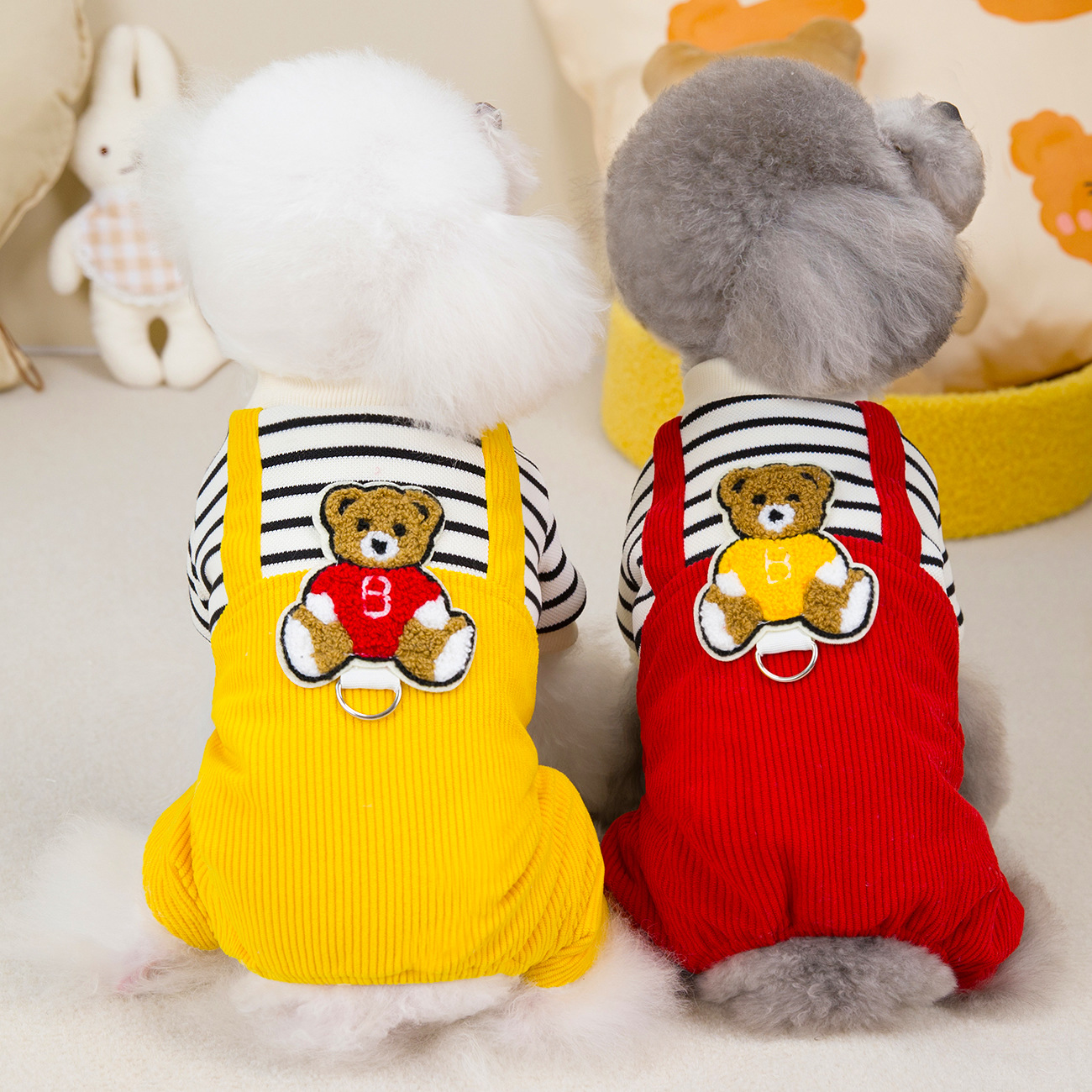 Dog Winter Clothes 4 Legs Dog Jumpsuit Sweatshirt Fleece Soft Warm Dog Outfit Embroidered Teddy Bear Winter Coats for Small Medium Dogs Cats XL A553