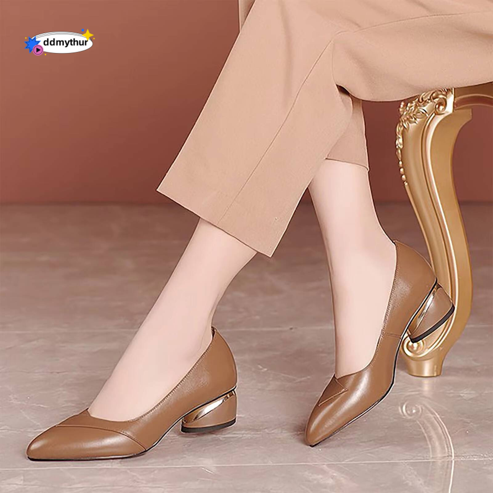 Fashion Simple Style Low Heels For Office Autumn Women Casual Shoes Thick Heel Pointed Toe Solid Color Footwear ddmythur
