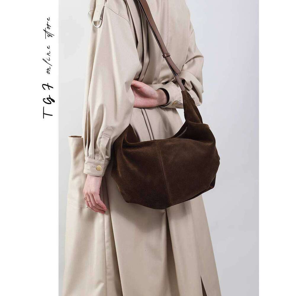Women New High end Niche Designer Suede Genuine Leather Crossbody Dumpling Bag