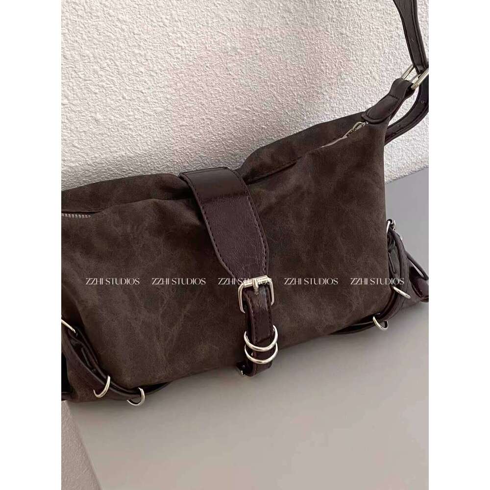 Studios Niche Design Brown Single Shoulder Underarm Motorcycle Bag Vintage Retro Style Hot Girl