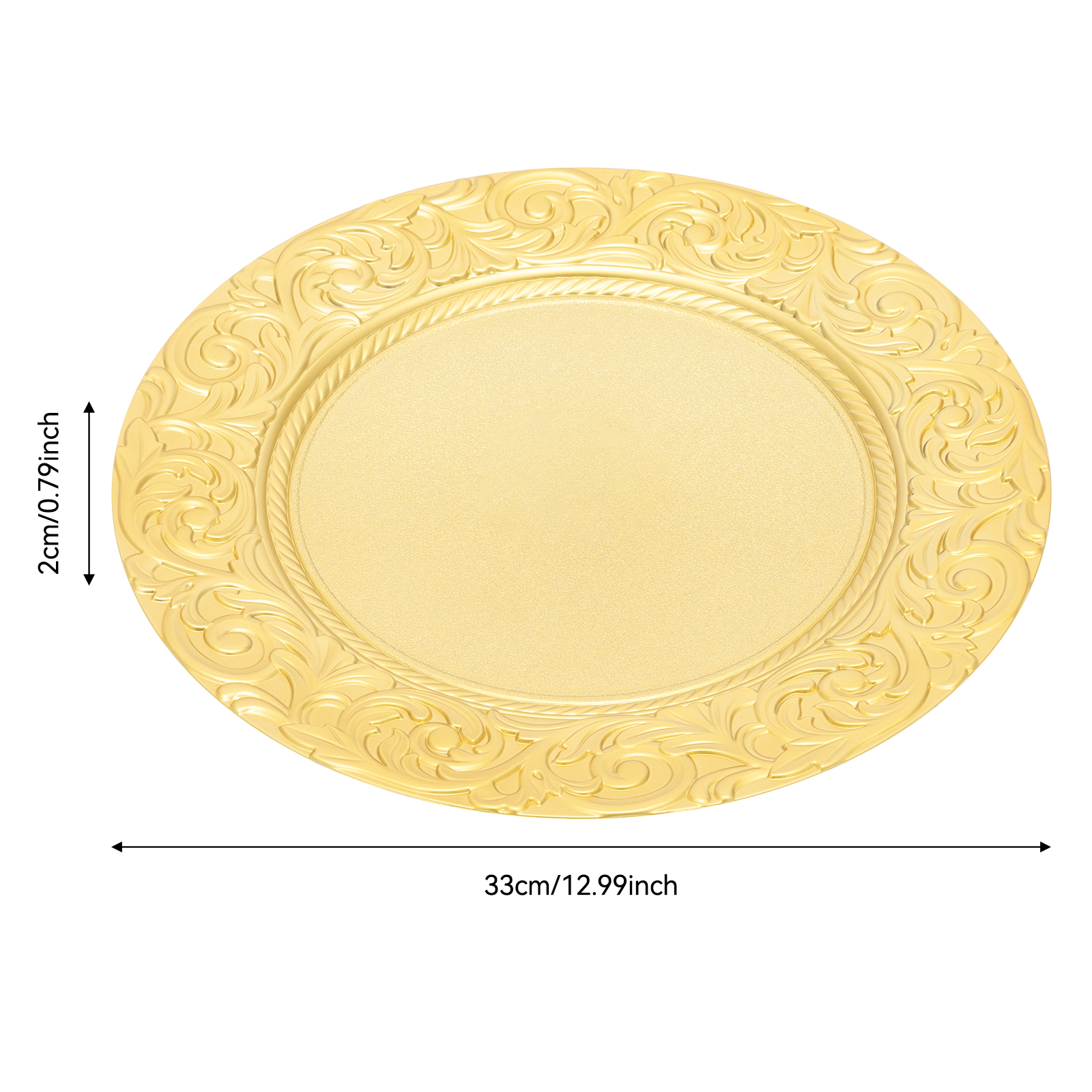 100 Pcs Antique Charger Plates Bulk 13 Inch Round Plastic Dinner Plate Embossed Rim Server Plate Decorative Chargers Floral Plates for Dinner Parties 