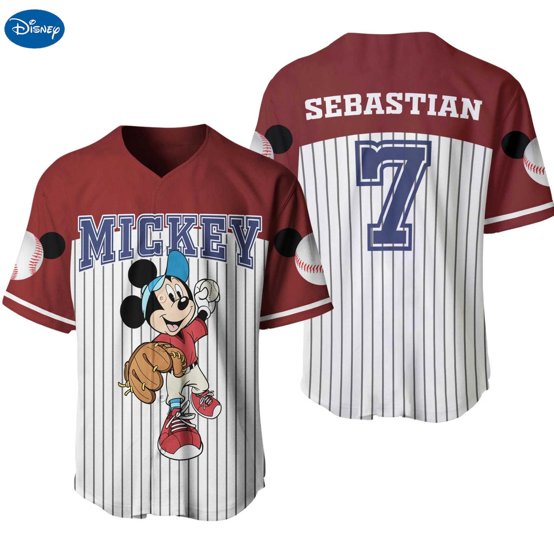 Disney Summer Kids Baseball Jersey Cartoon Mickey Mouse Tops Tees Children Fashion Clothing Boys Girls Casual Baseball Uniform W250617
