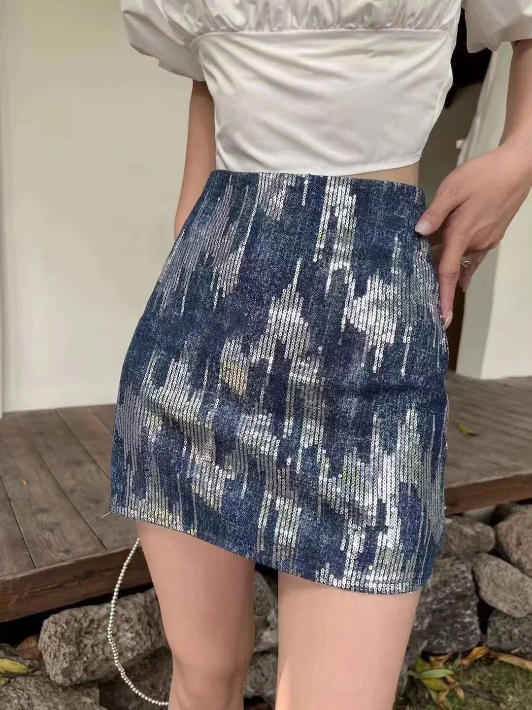 Summer Sequins High Waist Jeans Skirts for Women Y2k Vintage Korean Fashion Woman Denim Skirt New In Premium Cheap Streetwear