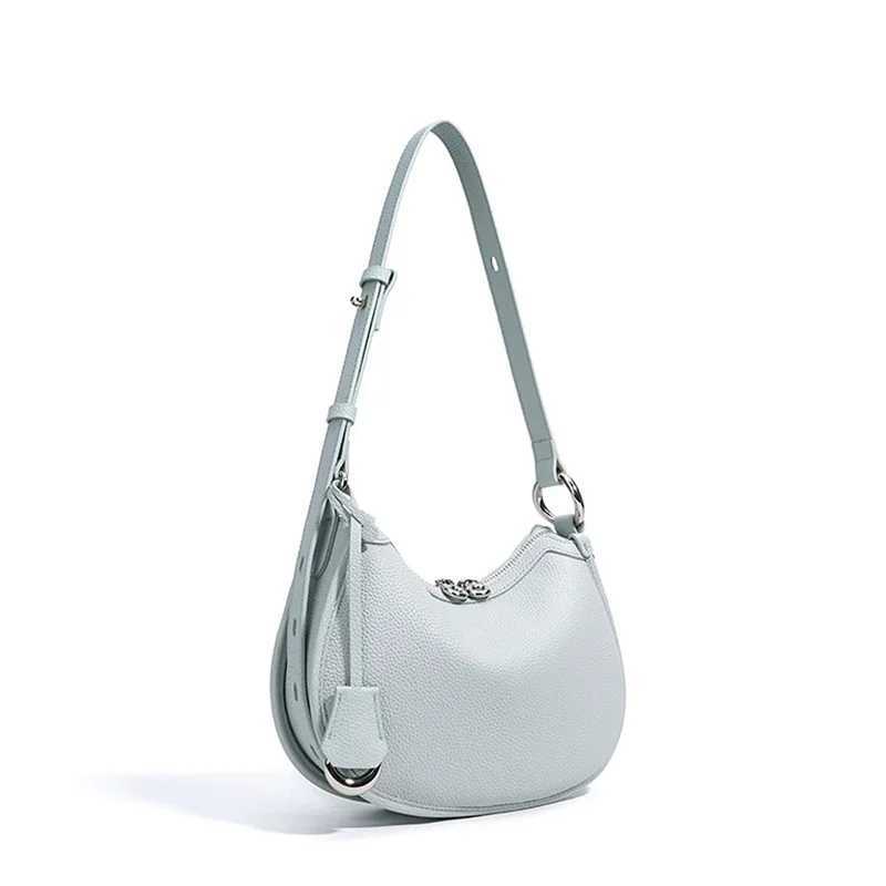 Top Layer Cowhide Underarm Shoulder Bag 2025 New Niche Design Minimalist Blue Fashionable Soft Leather Saddle Bag Z250617