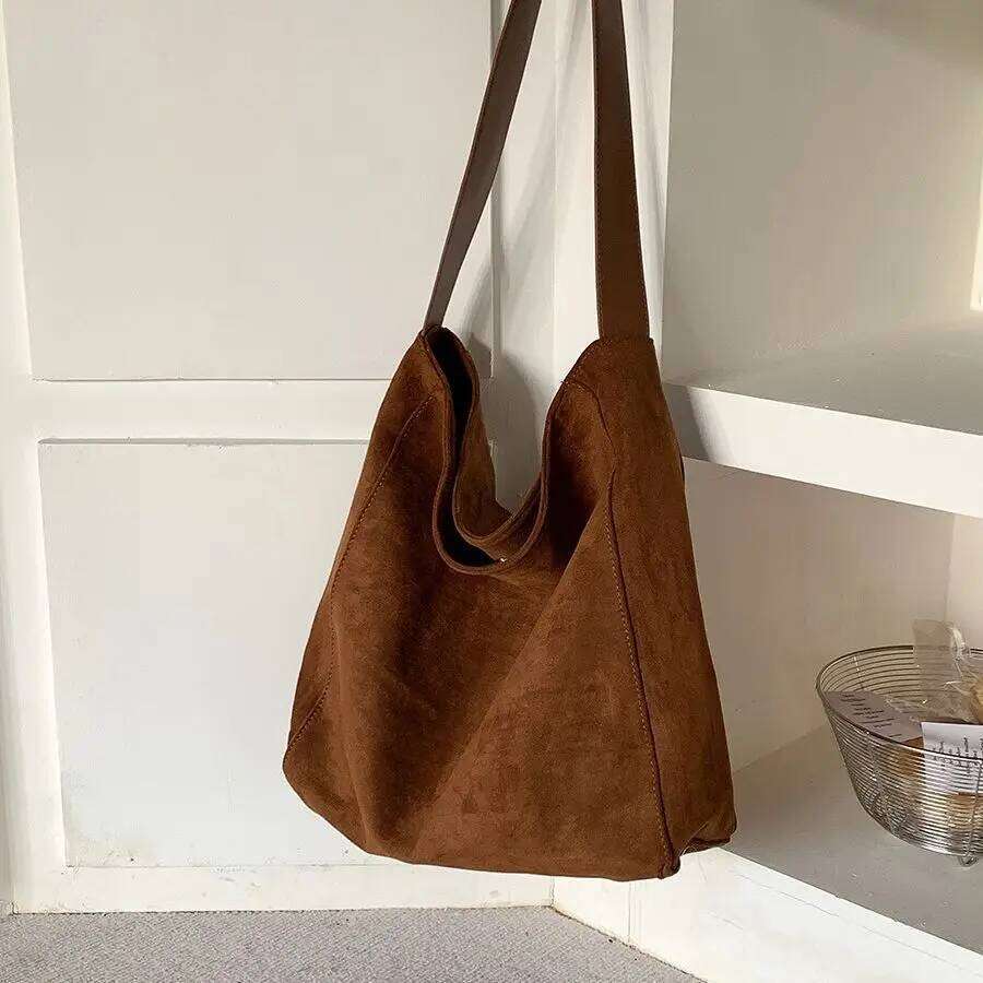 Vintage Faux Suede Women Bucket Shoulder Large Capacity Commuting Female Handbag Casual Big Totes Ladies Hand Bags Green