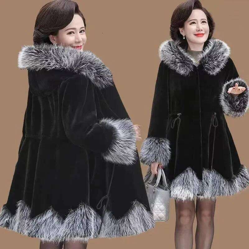 Autumn and Winter New Mid length Large Collar Faux Fox Mink Fur Women's Coat Shows Slim Weight
