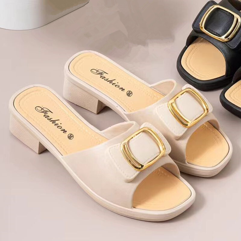 Women's summer mid heel women's sandals fashion home outdoor thick soled women's slippers designer sandals women's slippers