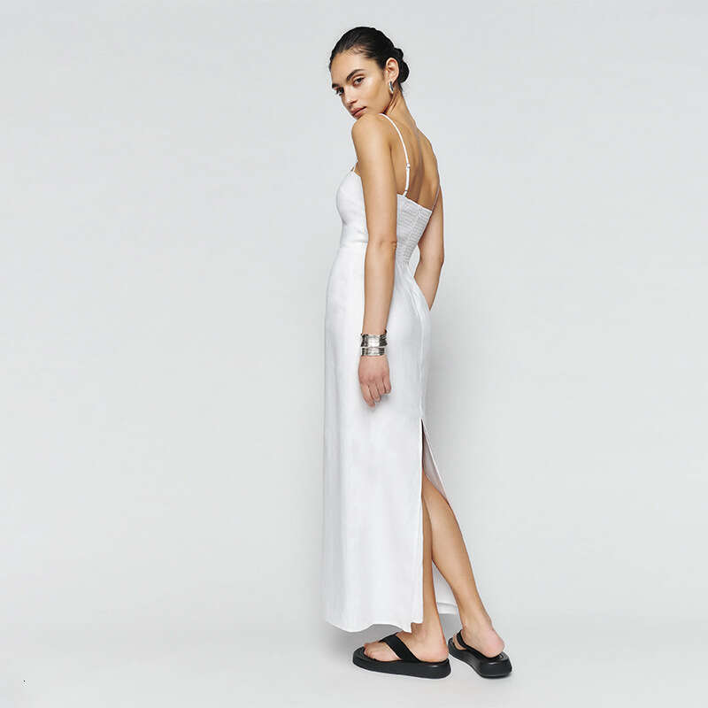 Vestidos De Noche Vestido De Mujer Birthday Dress 857 Summer New 2025 Solid Color Square Neck Slim Fit Linen Long Strap Dress French Straight