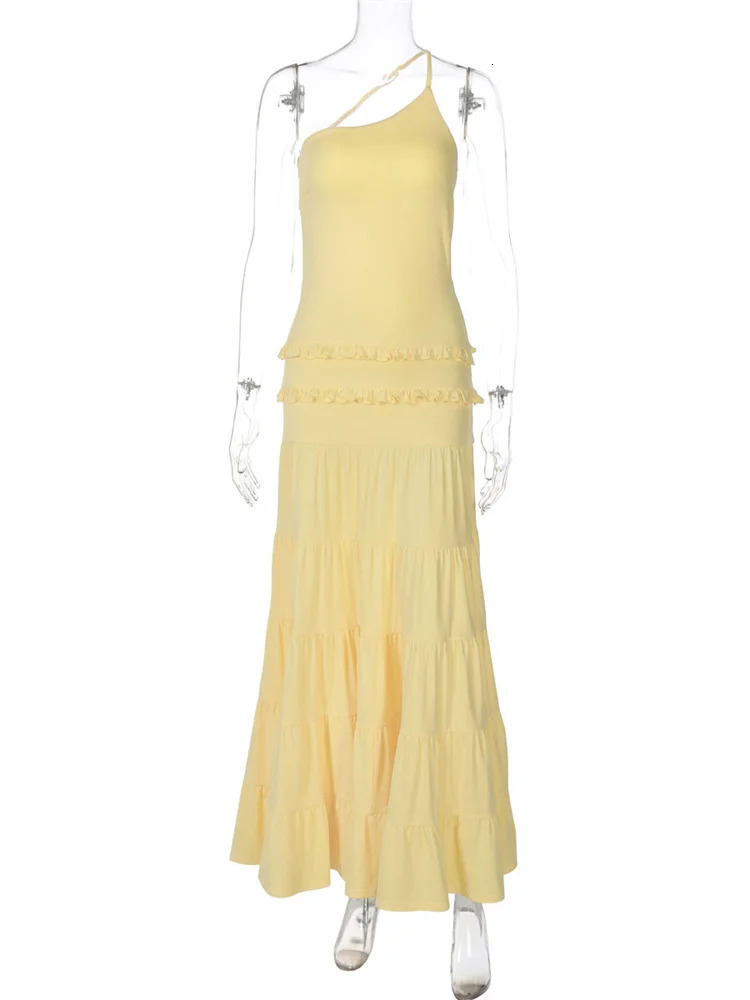 Tossy Ruffled One-Shoulder Elegant Long Dress For Women Skinny Backless Patchwork Lace-Up Party Dress Female Bodycon Dress 2025 250614